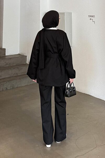 lamelif Belted Gabardine Suit Black