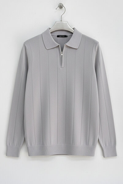 Edwox Men's Regular Fit Zippered Sweater Gray Edw01