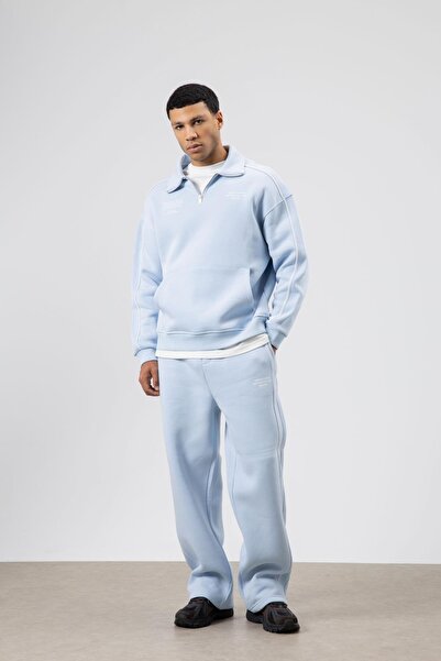 VAMOSCLO Striped Detailed Oversize Tracksuit Set Baby Blue