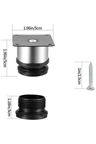 OEM Set 4 picioare pentru mobilă, Metal, 50x50 mm, Argintiu