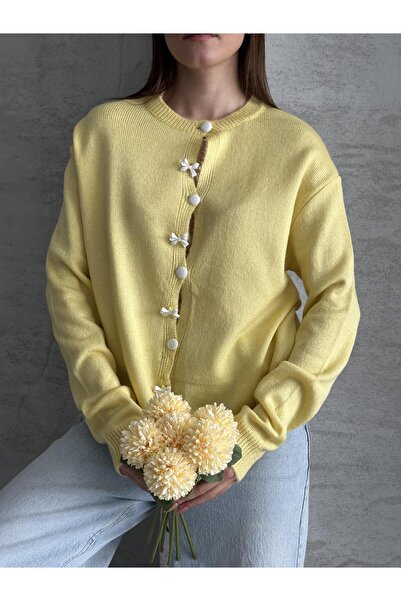 FERZOLAİO Fiyonk Düğmeli Sarı Triko Hırka