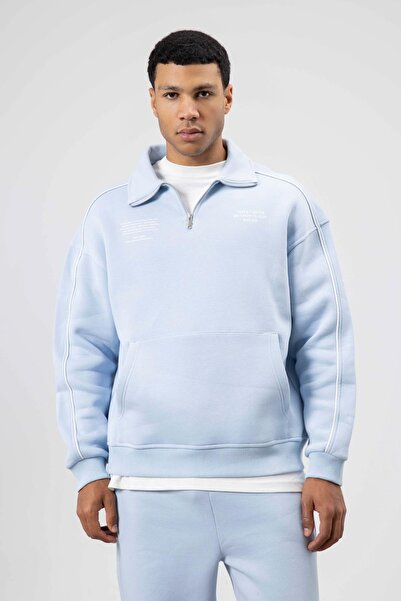 VAMOSCLO Striped Detailed Oversize Tracksuit Set Baby Blue