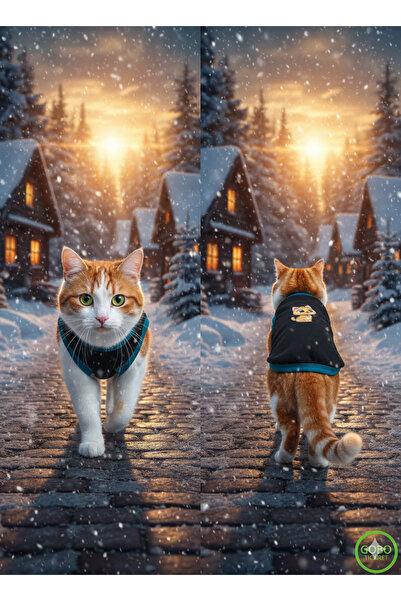 Gobo Yellow Cat Printed Winter Black Cat Dog Outfit Dress Xlarge/Xl/Size 4