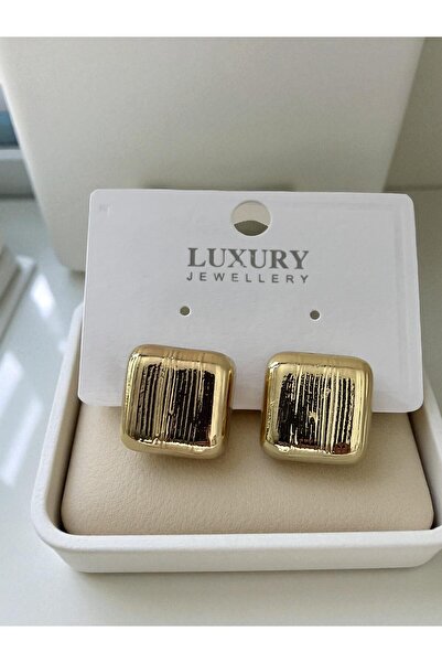 NAİFTAKIAKSESUAR أقراط نسائية مربعة ذهبية اللون من الفولاذ