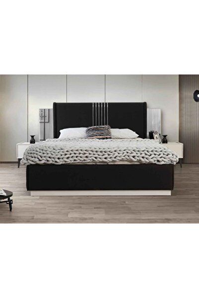 Storish Favori Çift Kişilik Başlıklı Bazalı Karyola 160x200 Siyah