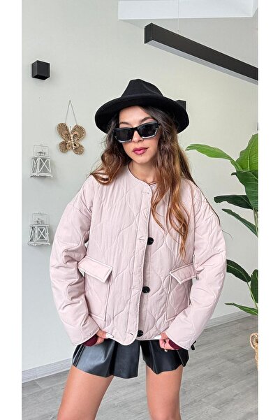 modadagiyim Women's Button Detailed Quilted Patterned Pocket Puff Coat