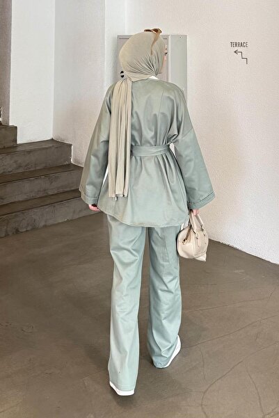 lamelif Belted Gabardine Suit, Green