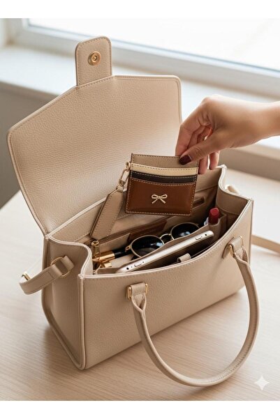 mlio Brown Key Detailed Bow Card Holder Wallet