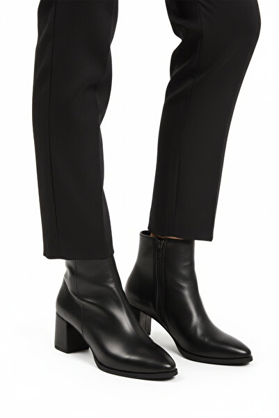 AYAKMOD Черни кожени ботуши с цип, подплатени с флис, с неплъзгаща се подметк...