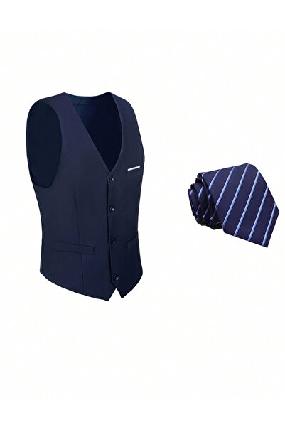 Sheya Sheya vest and tie set, navy blue