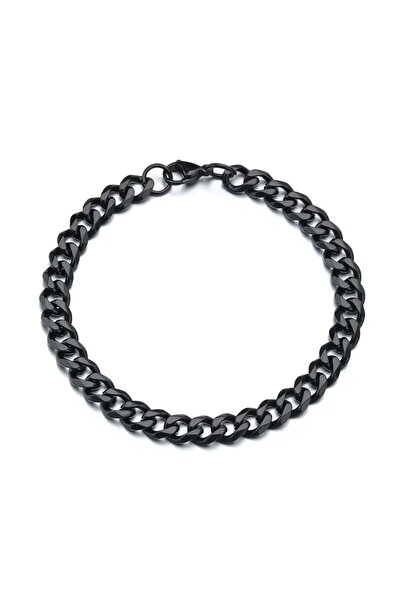 Siya Silver Non-Tarnish Steel Thick Gourmet Chain Black Men's Bracelet - 8mm/...