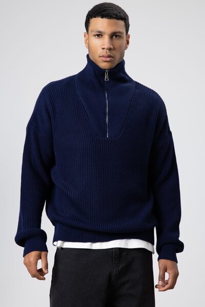 VAMOSCLO Πλεκτό πουλόβερ με μισό φερμουάρ Ναυτικό μπλε