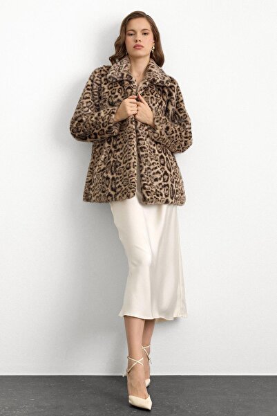 Olcay Πουκάμισο με γιακά με λεοπάρ σχέδιο από ψεύτικη γούνα ΜΠΕΖ 1016
