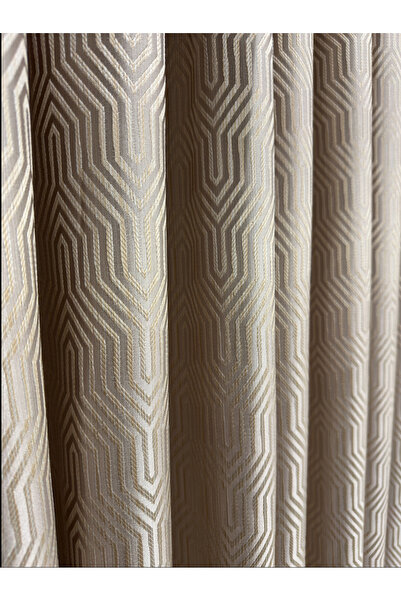 perkoz Labirent Desen Krem Fon Perde 1/3 Sık Pile
