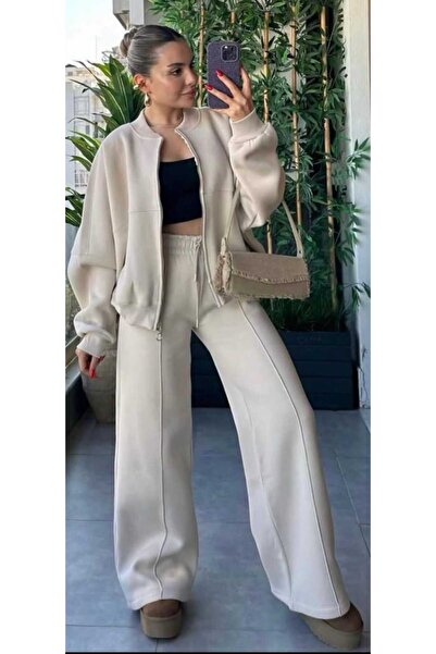 Nuvella kadın fermuarlı şardonlu eşofaman takımı