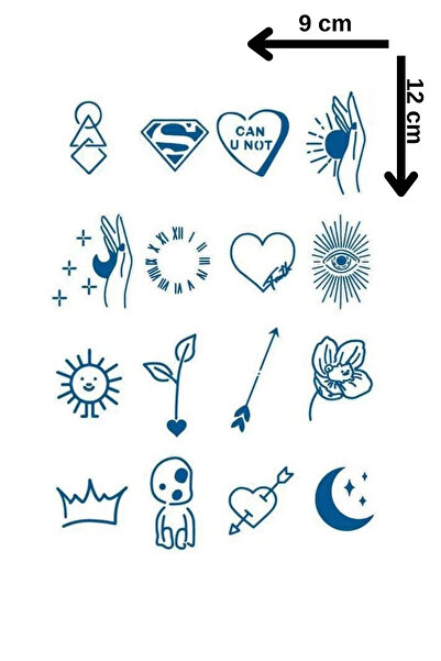 Barly 30 Gün / 1 Ay Kalıcı Karışık Figürlü 12 Saat Sonra Kararan Geçici Dövme Tattoo