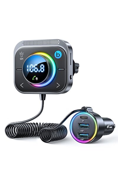 Joyroom Transmițător FM și încărcător auto rapid, 2x USB-A + USB-C PD, 30W, n...
