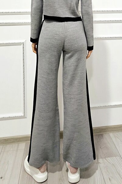 FashionForYou Thalos women's knit set, with cardigan and flared pants, Gray