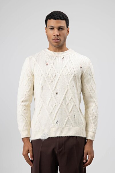 VAMOSCLO Oversize Patterned Knitwear Sweater Ecru