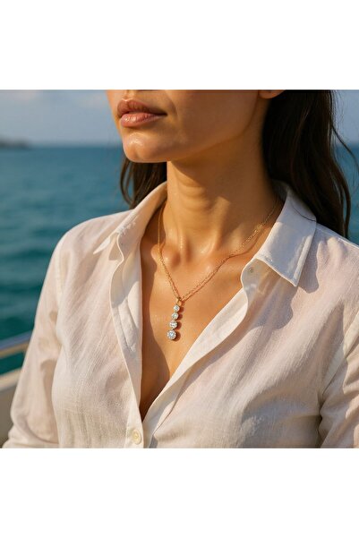 POKAK Zirkon Y Kararmaz 316L Çelik Kolye