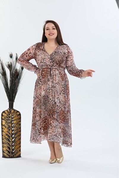 GİYSİ DÜNYASI 57 Chiffon Fabric Double Breasted Collar Patterned Dress