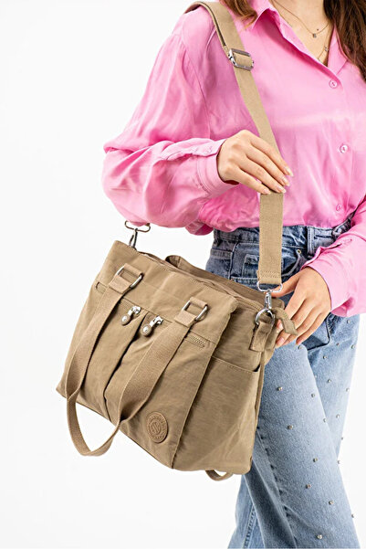 Sanmorris Women's Crinkle Fabric Large Size Crossbody Hand & Shoulder Bag