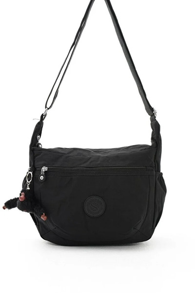 Sanmorris Women's Black Crinkle Fabric Crossbody Shoulder Bag with Accessories