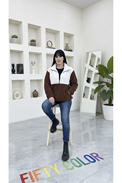 Fifty Color Μοντέρνο, Unisex, Color Block, Με φερμουάρ, Όρθιος γιακάς, Sherpa, Fleece, Πλεκτό μπουφάν