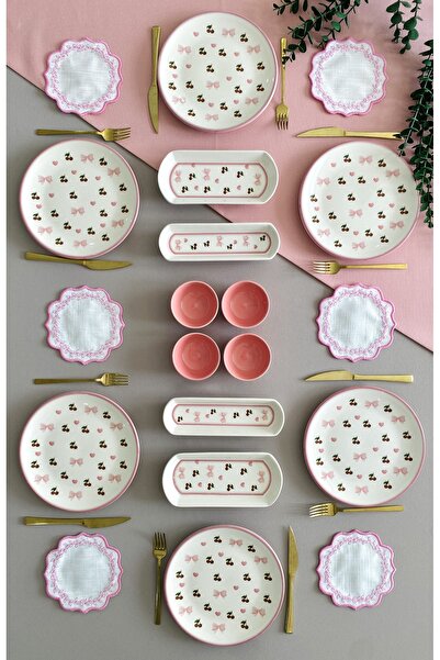 Yiğit Seramik Züccaciye Kiraz Model 6 Kişilik 14 Parça Kahvaltı Takımı