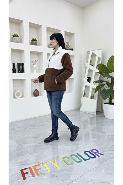 Fifty Color Μοντέρνο, Unisex, Color Block, Με φερμουάρ, Όρθιος γιακάς, Sherpa, Fleece, Πλεκτό μπουφάν
