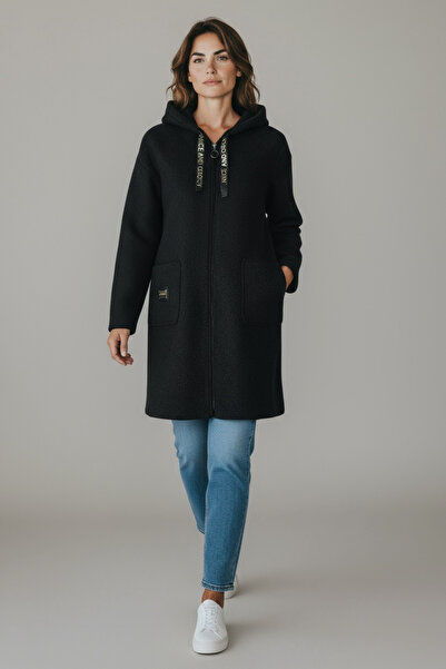 ECE GİYİM Women's Top with Pockets, Hooded, Front Zippered Cardigan