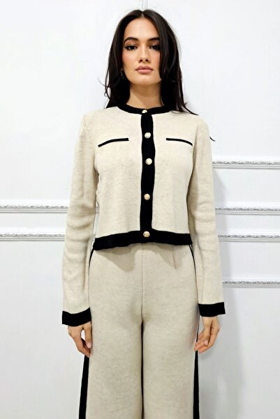 FashionForYou Thalos wool suit, with blouse and trousers with elastic band, Cream