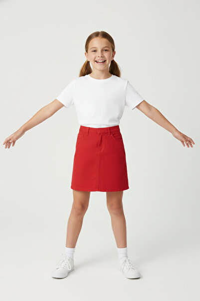 nacar çarşı Kız Çocuk Kırmızı Keten Gösteri Eteği 23 Nisan 29 Ekim 10 Kasım