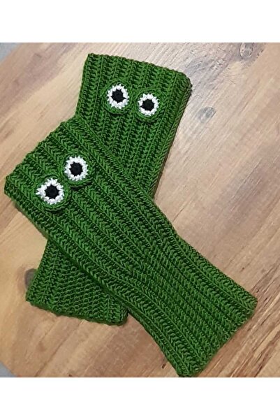 Duru Elegance Yeşil Dostlar Neşeli Eller El Örgüsü Standart Beden Parmaksız Eldiven