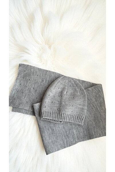 PIRILTISHOP مجموعة وشاح بيريه رمادي براق رائع