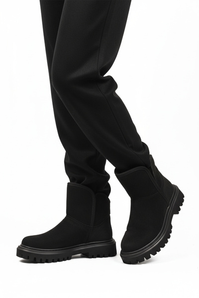 AYAKMOD Cizme de damă din piele intoarsa neagra, cu blana interioara, reziste...