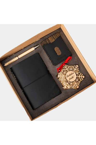 I WOOD BE - Pachet cadou din piele neagră