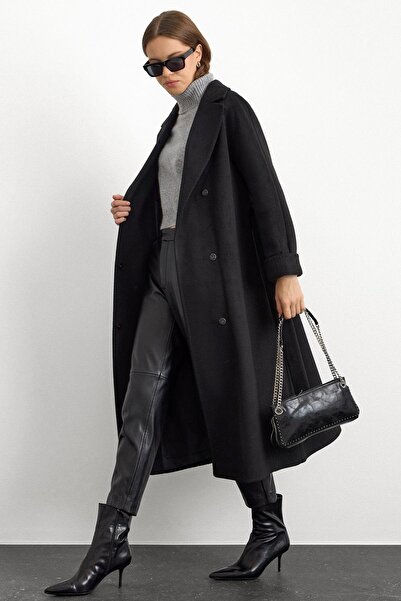 Olcay Oversize Premium Coat with Stitch Detail Black 3108