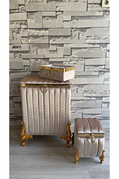 ORUÇ BEY 3'Lü Kadife Kirli Çamaşır Sepeti Seti