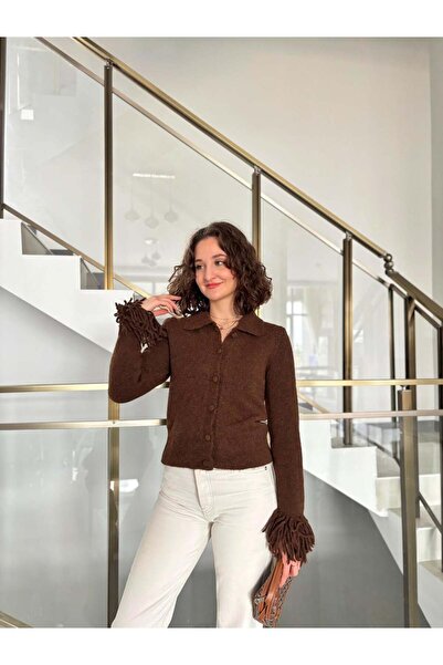 Sude Kızanlıklı Soft Cardigan with Tassel Detail on the Sleeves