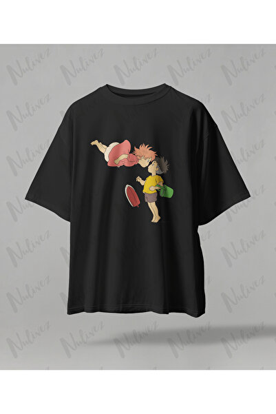 Nulivez تي شيرت مطبوع بتصميم أنيمي ستوديو جيبلي بونيو عالي الجودة للجنسين مقاس كبير