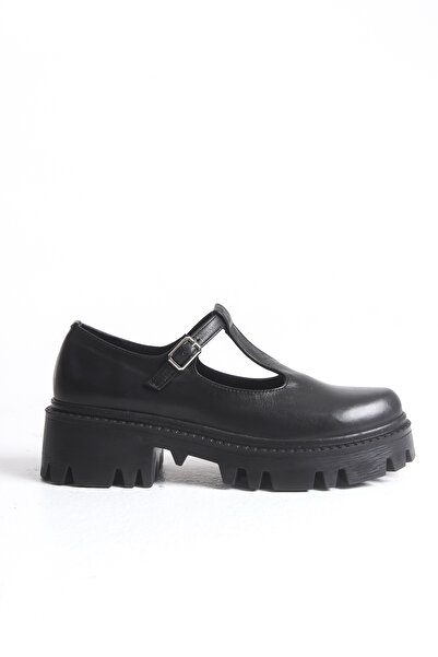 ERNİLA Mi̇a Genuine Leather Black Women's Strap Shoes