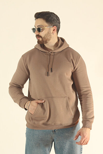 INFLUYENTE Ανδρικό χειμερινό φούτερ με μαλακή υφή με φλις εσωτερικά - κανονική κουκούλα με τσέπη καγκουρό