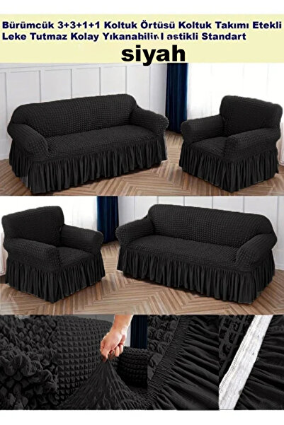 ARİFE HOME Bürümcük Cotton Sofa Sofa Cover Set Sofa Sofa Cover with Elastic Skirt 3+3+1+1 Standard