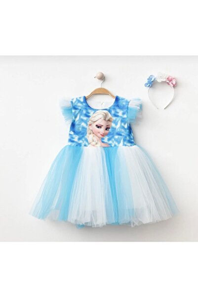 mutlu bebe bulvar Elsa Baskılı Taçlı Kız Tütülü Abiye