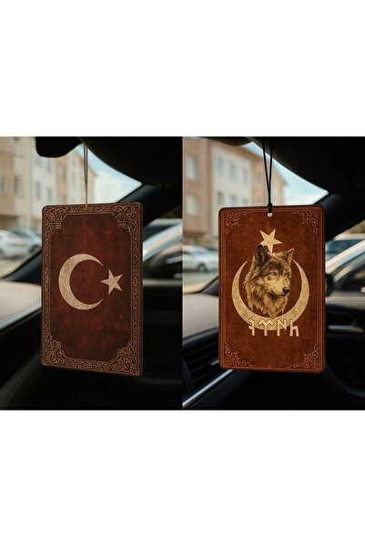 B34R Türk Bayrağı ve Göktürk Türk Kurt - İkili Oto Kokusu - Dekoratif Araç Ko...