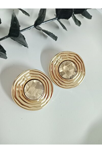 mos&more Brand Model, Gold Beige Pearlescent Large Round Women's Earrings