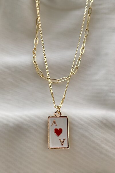 TAKIPORT Altın Renk Çift Zincirli As Kart Kolye