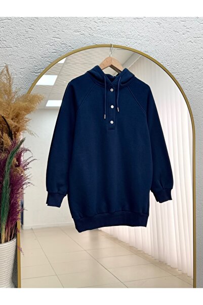 BENAHOLL Bemedra Φούτερ με κουκούλα με λεπτομέρεια ραφής στους ώμους και κουμπώματα ZN6685 Navy Blue