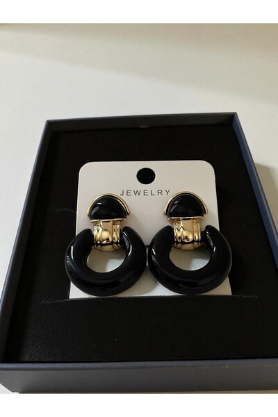 NAİFTAKIAKSESUAR Women's Circle Model Dangle Vintage Black Earrings